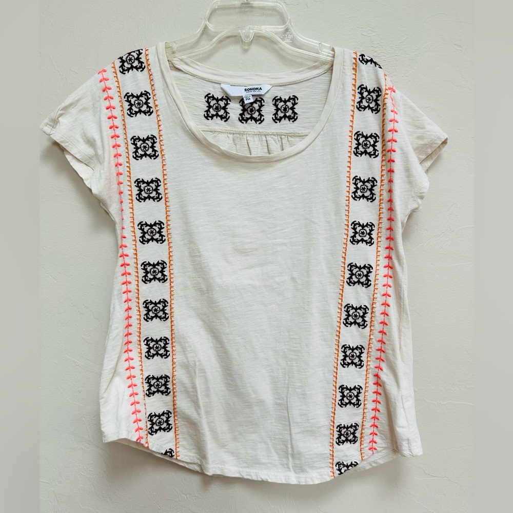 Sonoma Embroidered Short Sleeve Top Petite Medium